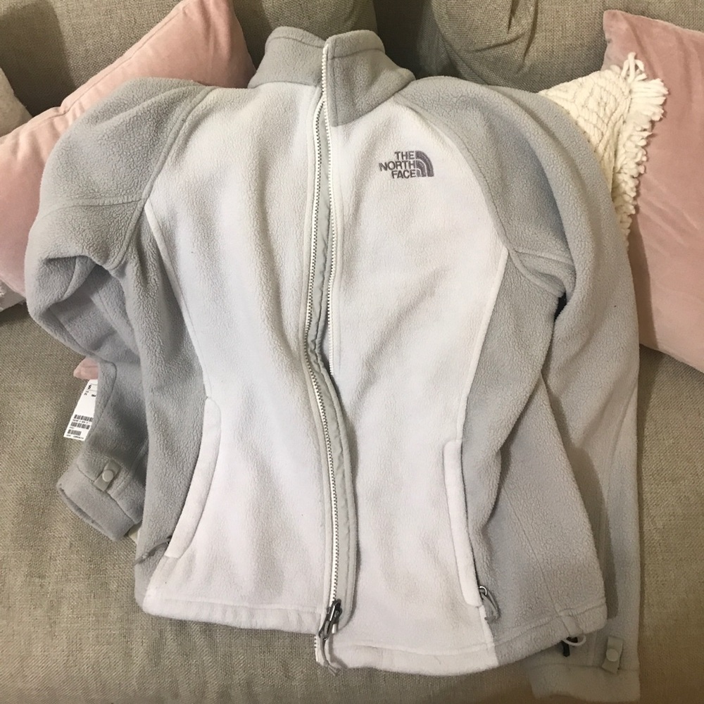 White & Grey North Face Fleece Jacket