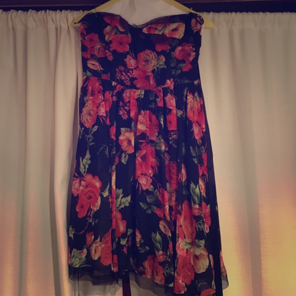 Black Dress with red/orange/yellow flower print