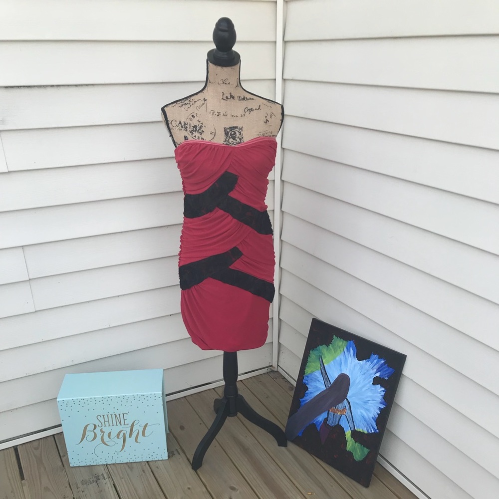Red and Black Rosette Detail Dress