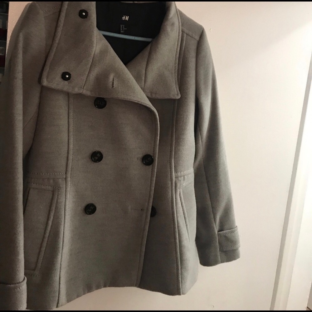 H&M double breasted grey peacoat
