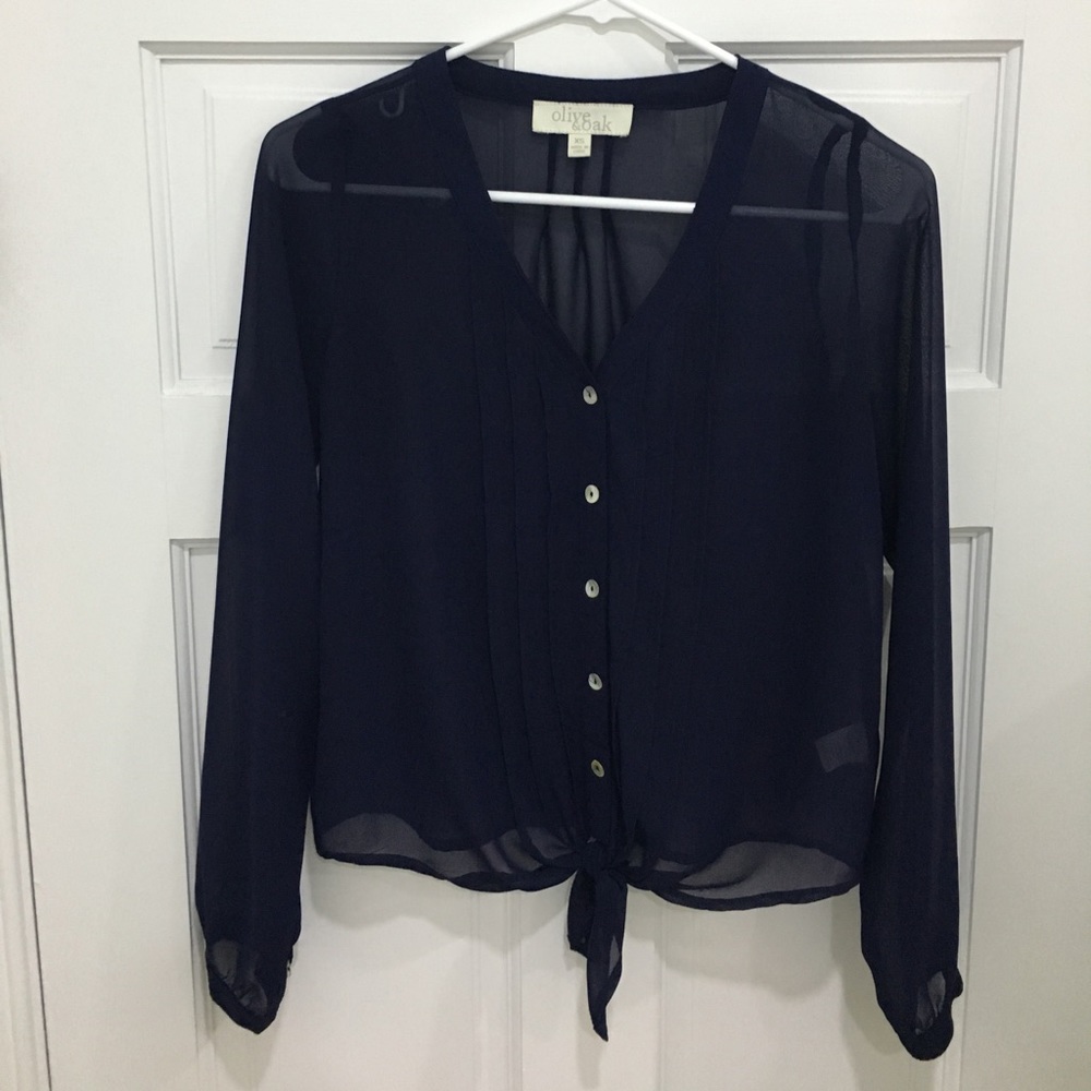 Olive and oak sheer top