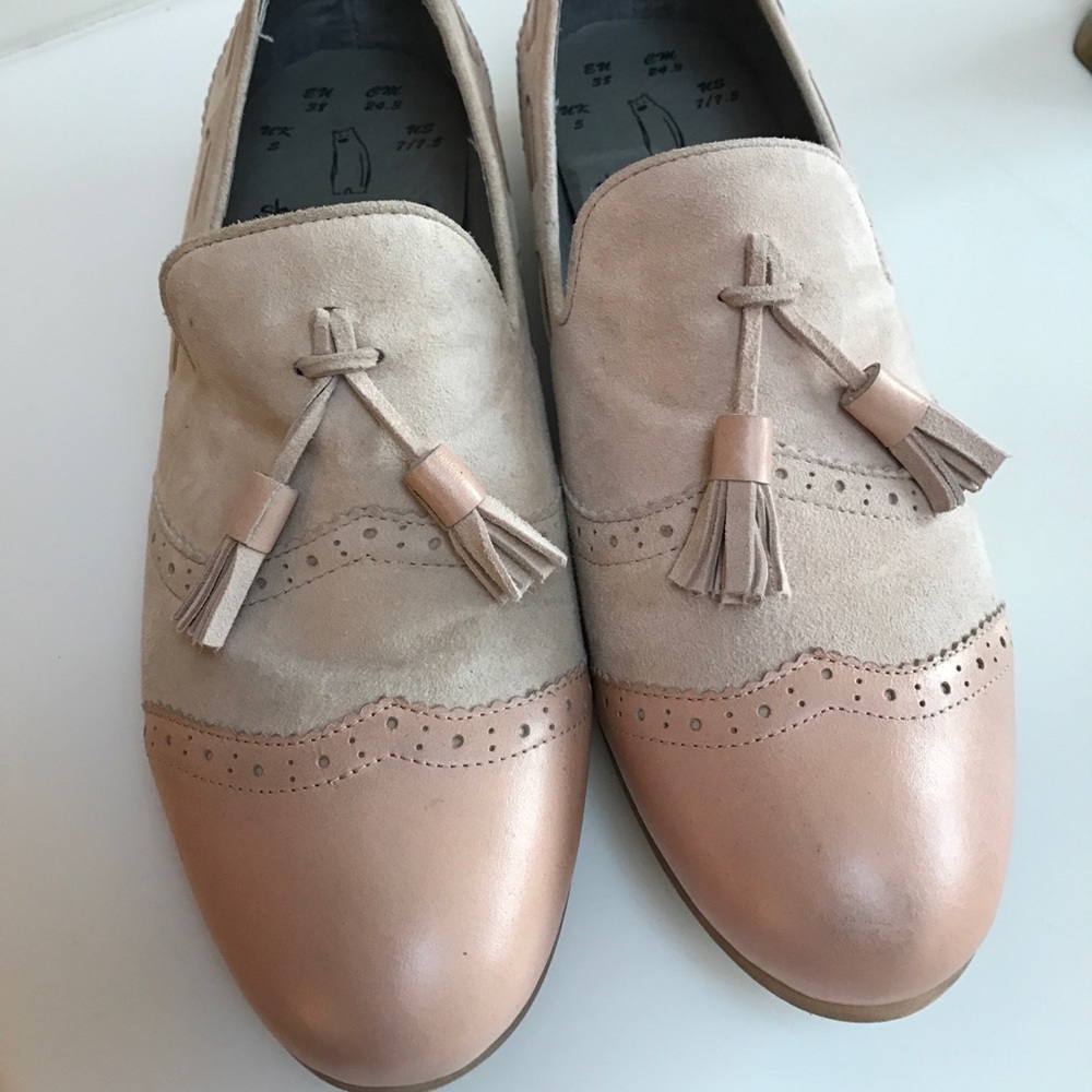 Blush suede and calfskin tassel loafers 7 1/2.