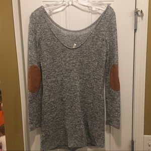Gray sweater with tan elbow patches
