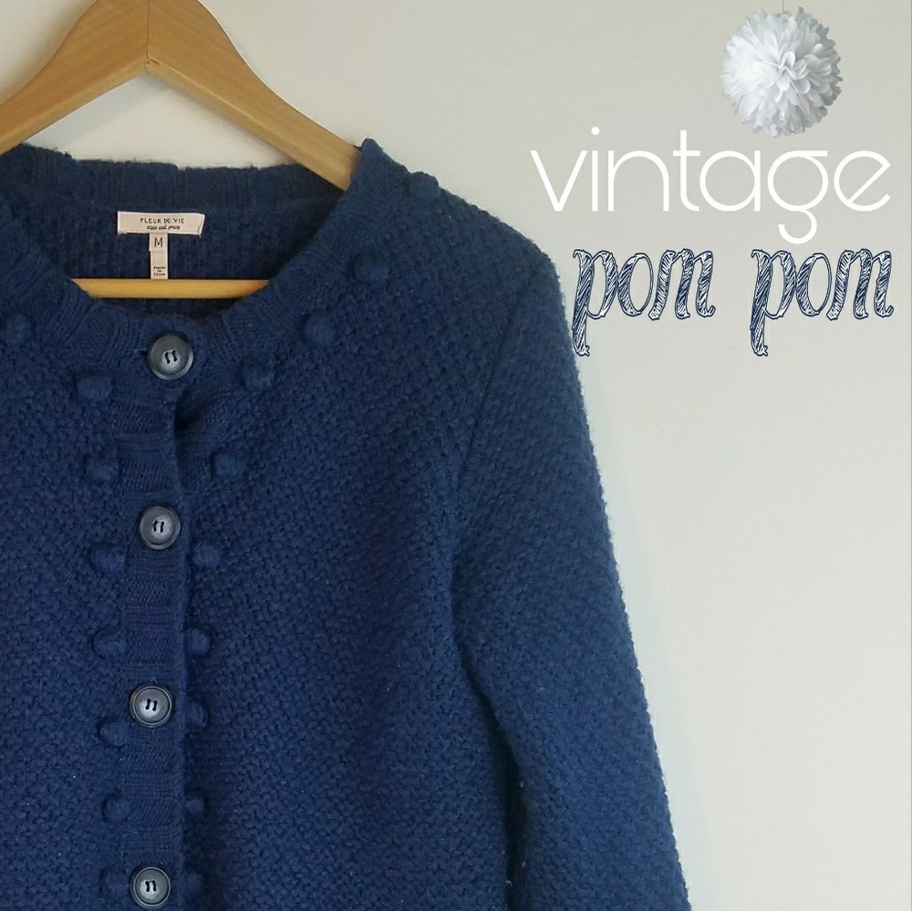 Vintage Anthro pom pom Fleur de Vie Cardi