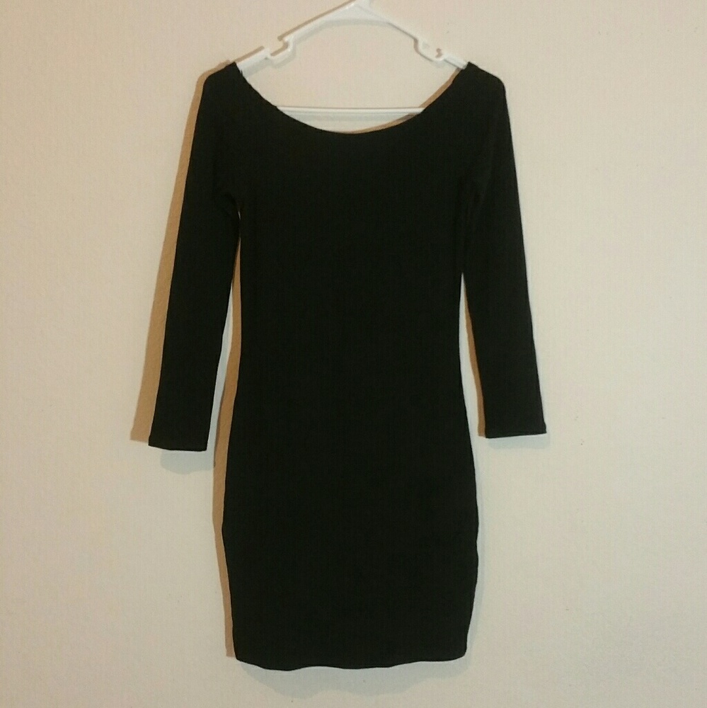 Off the Shoulder Long Sleeve Black Dress