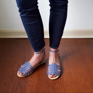 Woven Peep-toe Ankle Strap Sandal