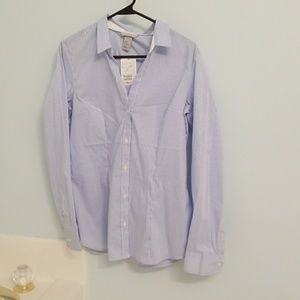 H&M blue white button up collared shirt 12 NWT