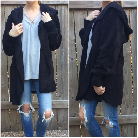 ▫️Softest Black Fuzzy Bear Jacket - Picture 2 of 7