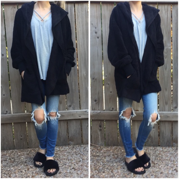 ▫️Softest Black Fuzzy Bear Jacket - Picture 3 of 7