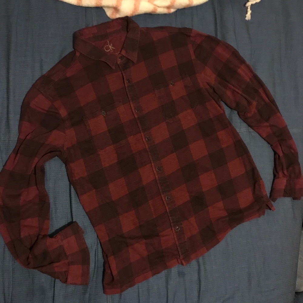 Calvin Klein Checkered Linen Button Up