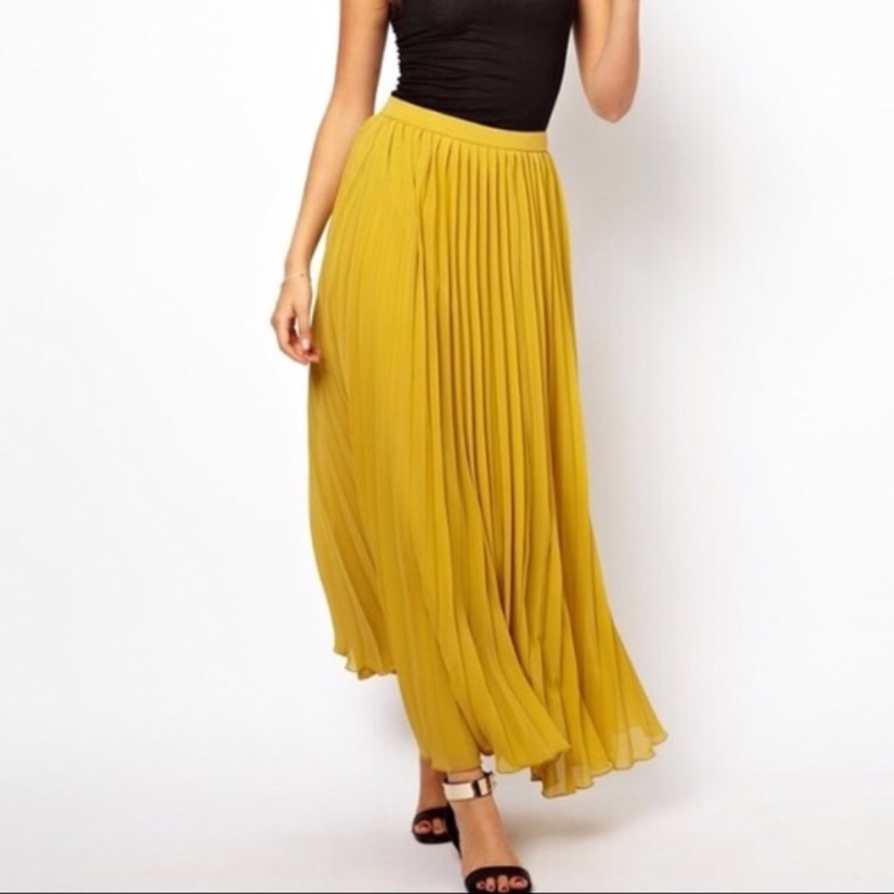 ASOS yellow pleated maxi skirt
