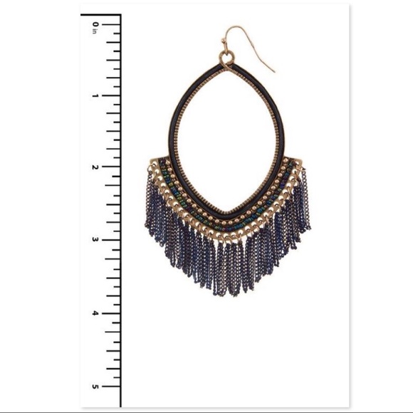 BLUE TEAR DROP METAL FRINGE EARRINGS - Picture 4 of 4