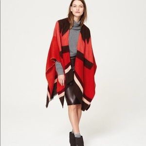 LOFT Red Striped Poncho