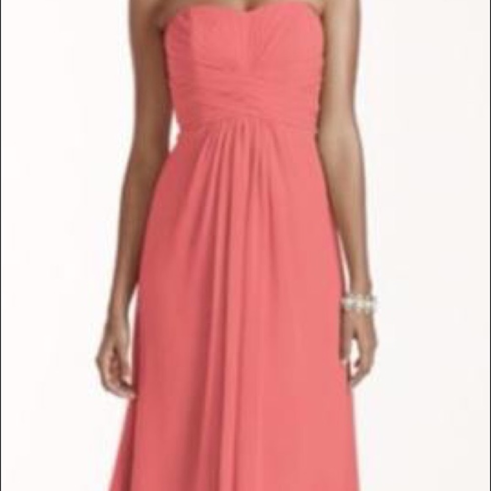 Coral Strapless Bridesmaids Dress