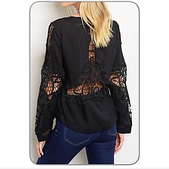 💥HOTSALE💥Lace & More Lace Up Black Blouse Top SM - Picture 6 of 8