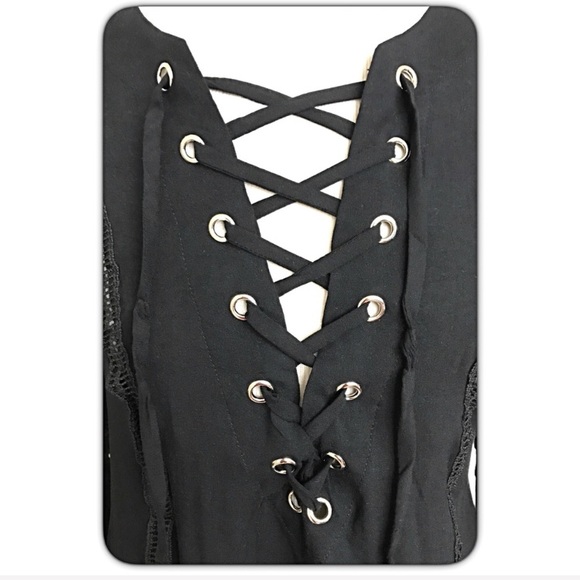 💥HOTSALE💥Lace & More Lace Up Black Blouse Top SM - Picture 8 of 8