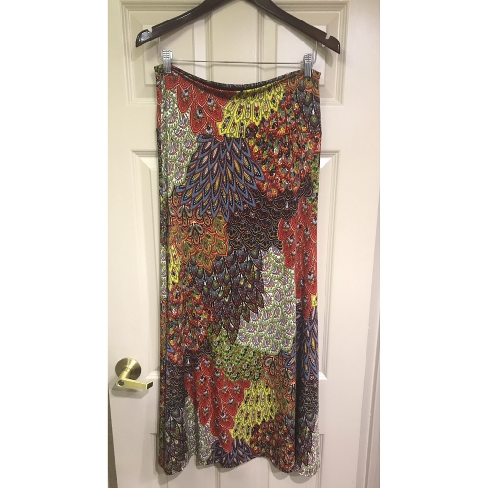 Maxi Skirt, peacock print
