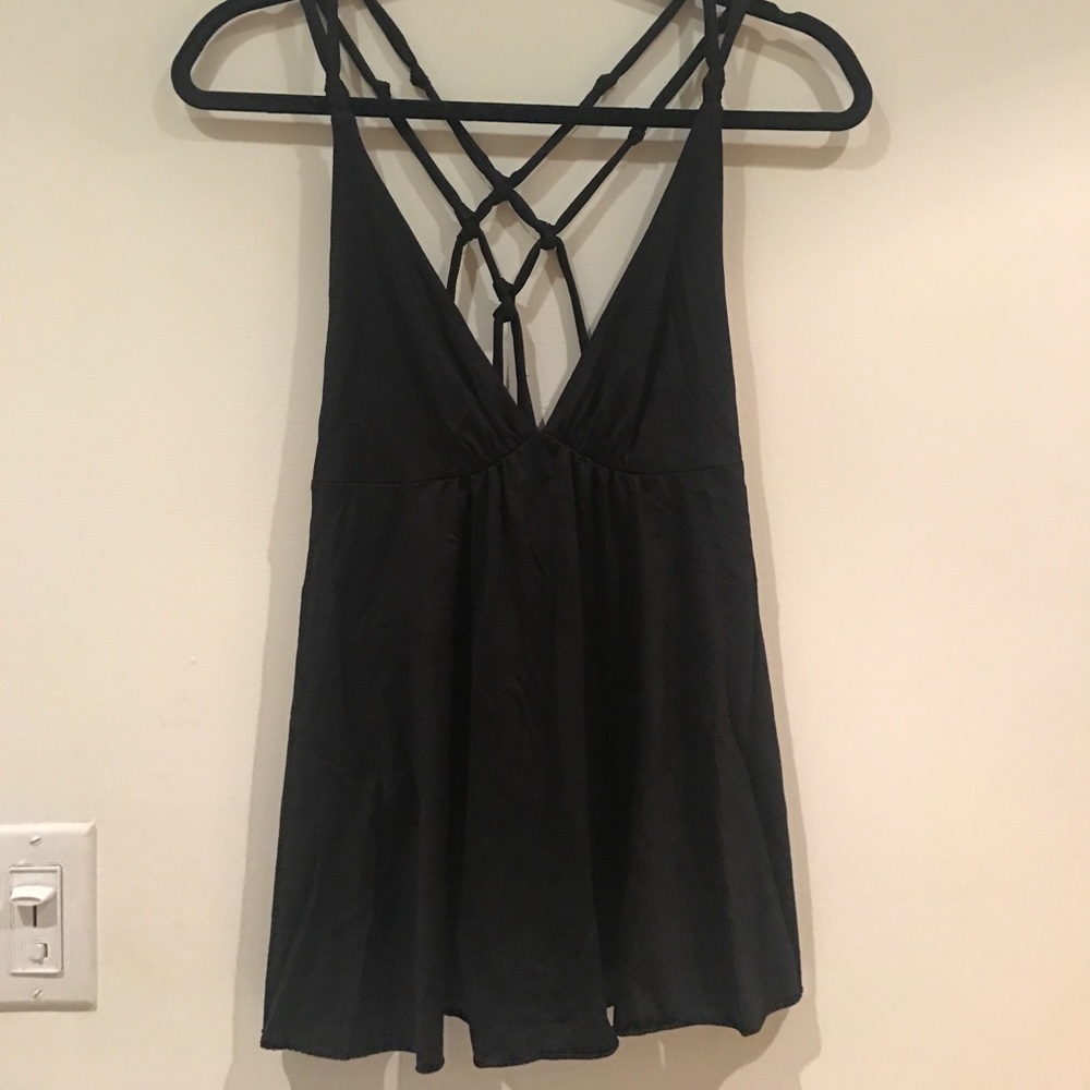 Cute crochet back black tank