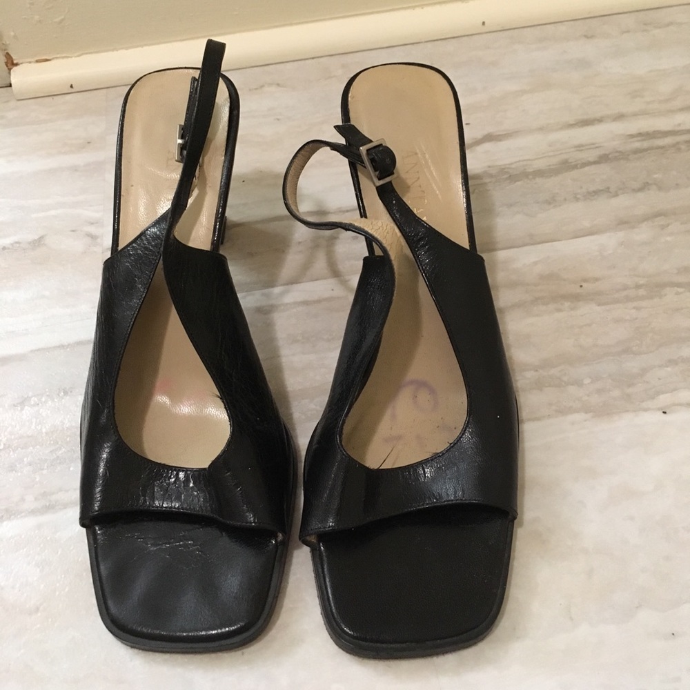 Ann Taylor open-toe black leather heels