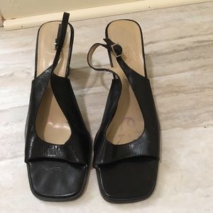 Ann Taylor open-toe black leather heels