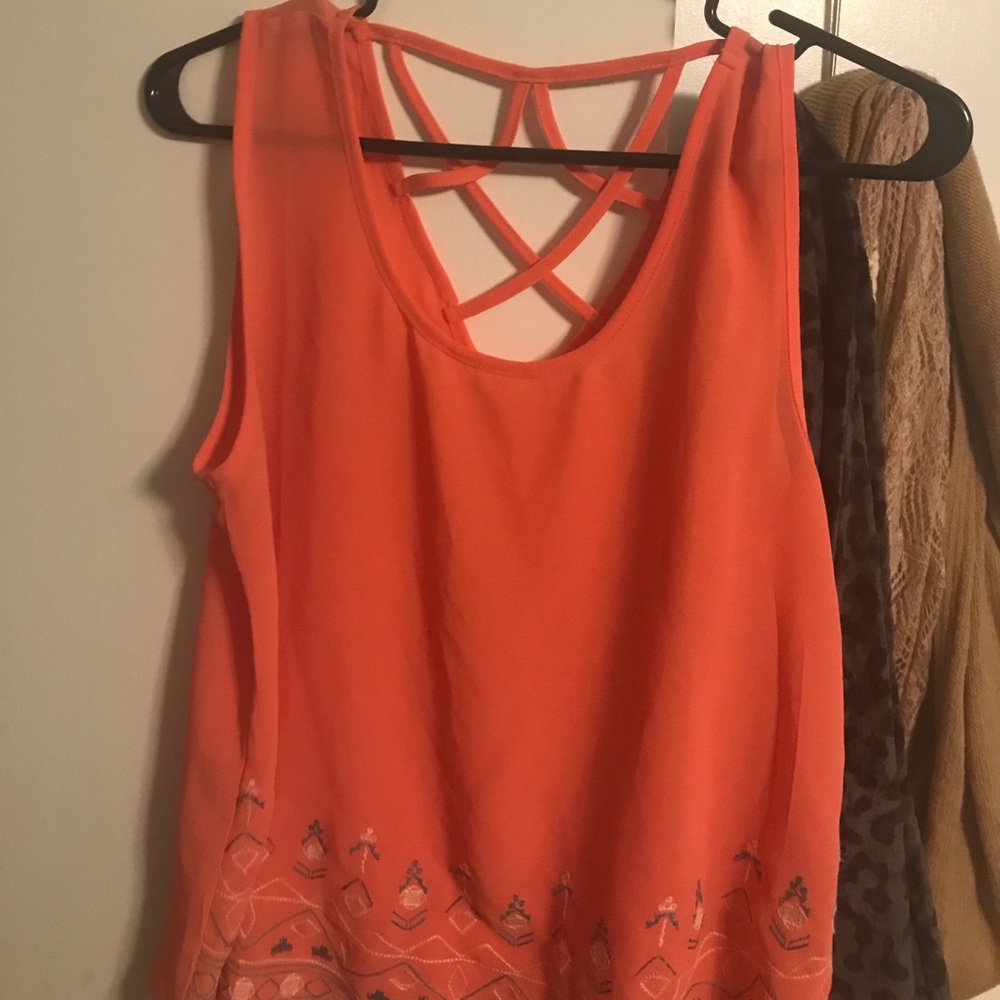 Coral nylon tank with embroidered bottom