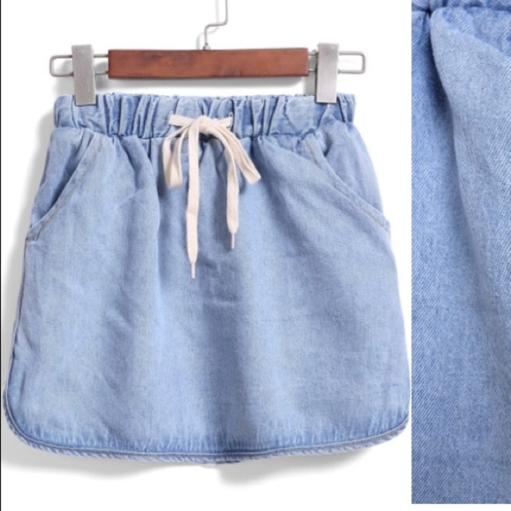 Drawstring denim skirt