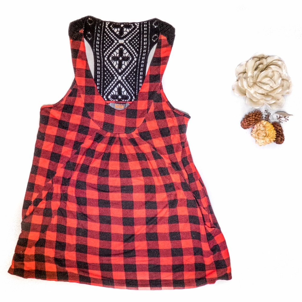 SoSik Red & Black Plaid Lace TankTop