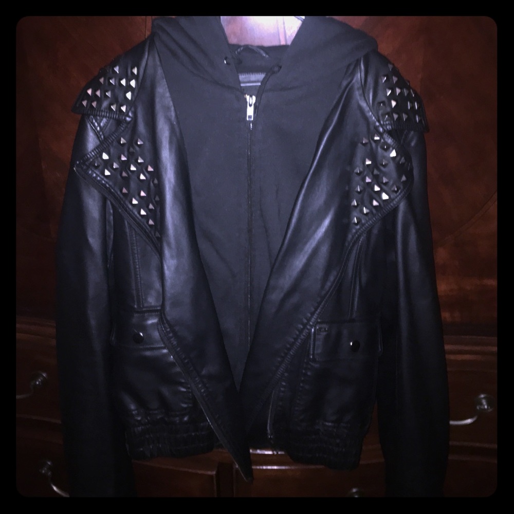 Obey propaganda black leather jacket
