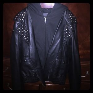 Obey propaganda black leather jacket