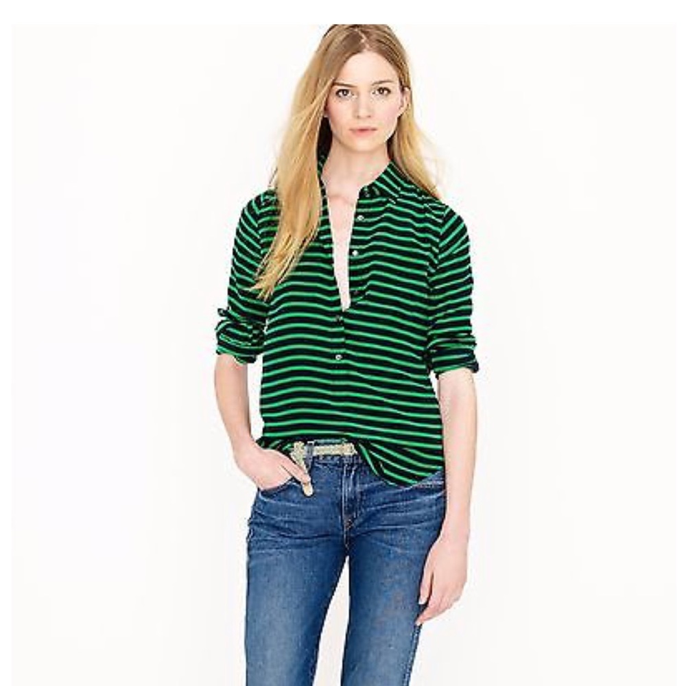 J. Crew Green Striped Silk Pullover