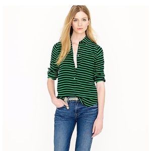 J. Crew Green Striped Silk Pullover