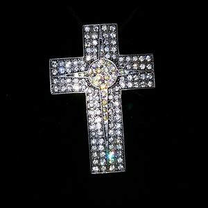 Clear & Aurora Borealis Rhinestone Cross Pendant