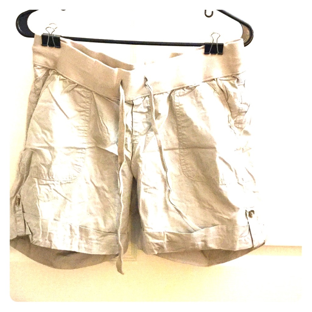 Maternity khaki shorts.