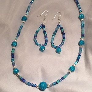 Teal and Silver Classic Necklace and Earrings Set