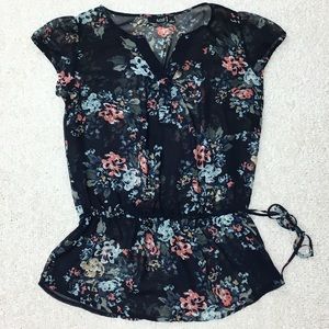 a.n.a. sheer navy floral blouse size small