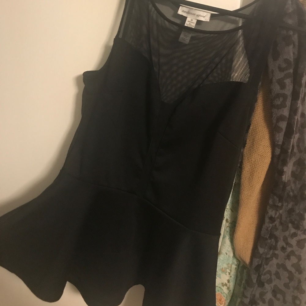 Black Peplum Mesh Tank