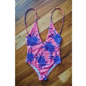 Tropical Print Plunging One-Piece Bathing Suit