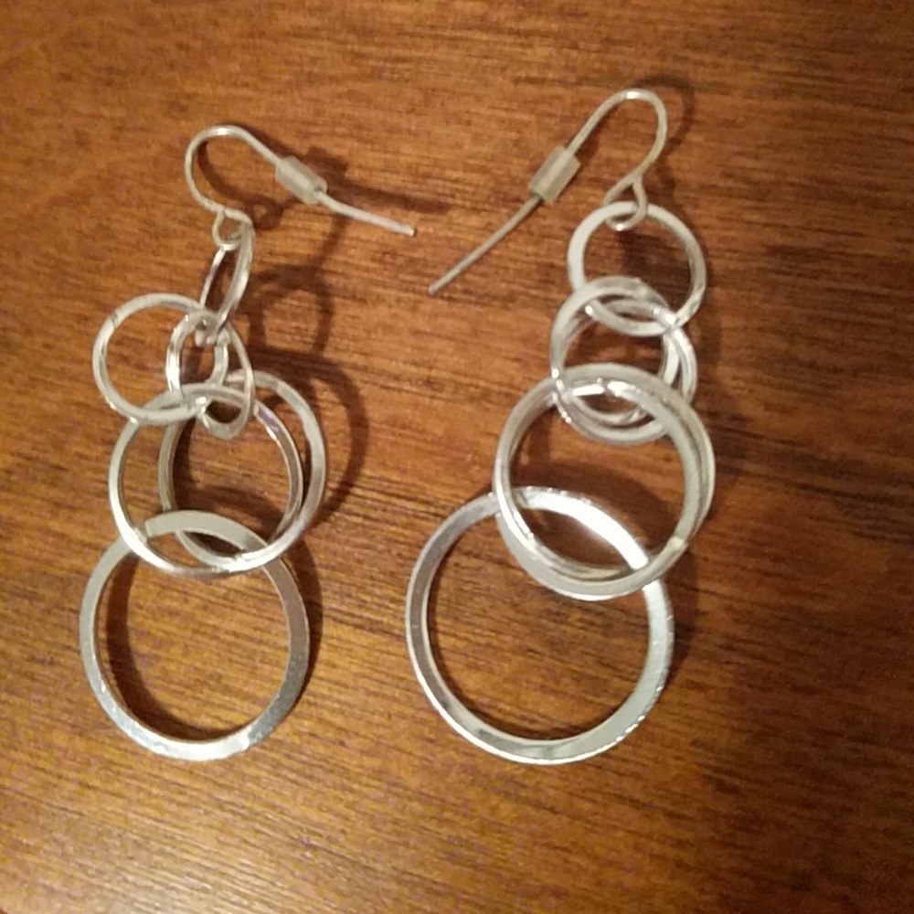 Silver drop circle earrings