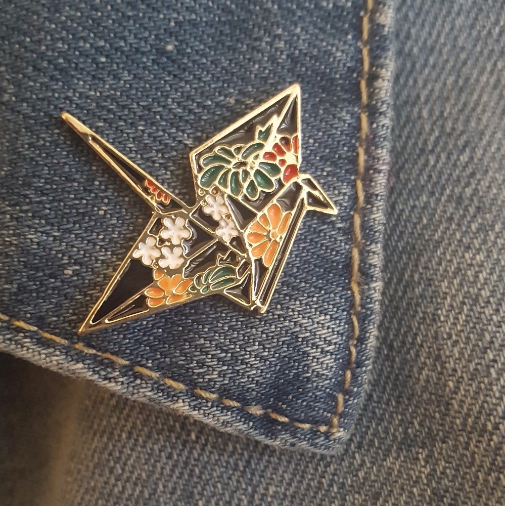 Ornate Paper Crane Enamel Pin