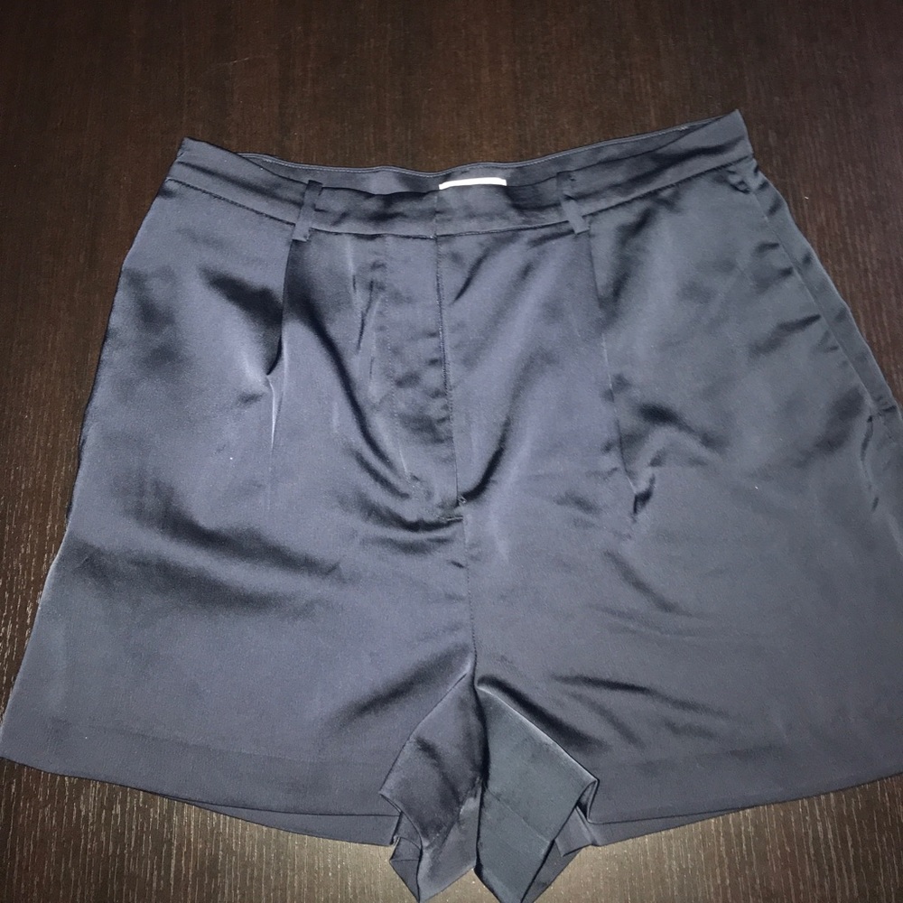 Navy Satin High Waist Shorts