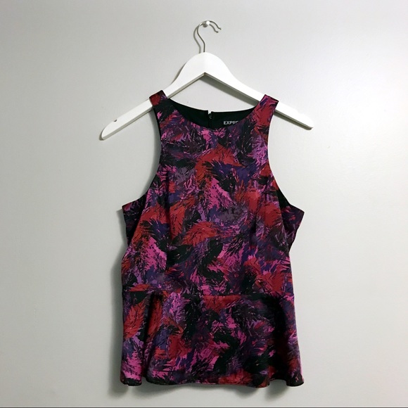 EXPRESS purple red pink peplum sleeveless top - Picture 2 of 7