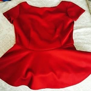 BISOU BISOU red satin-feel peplum blouse