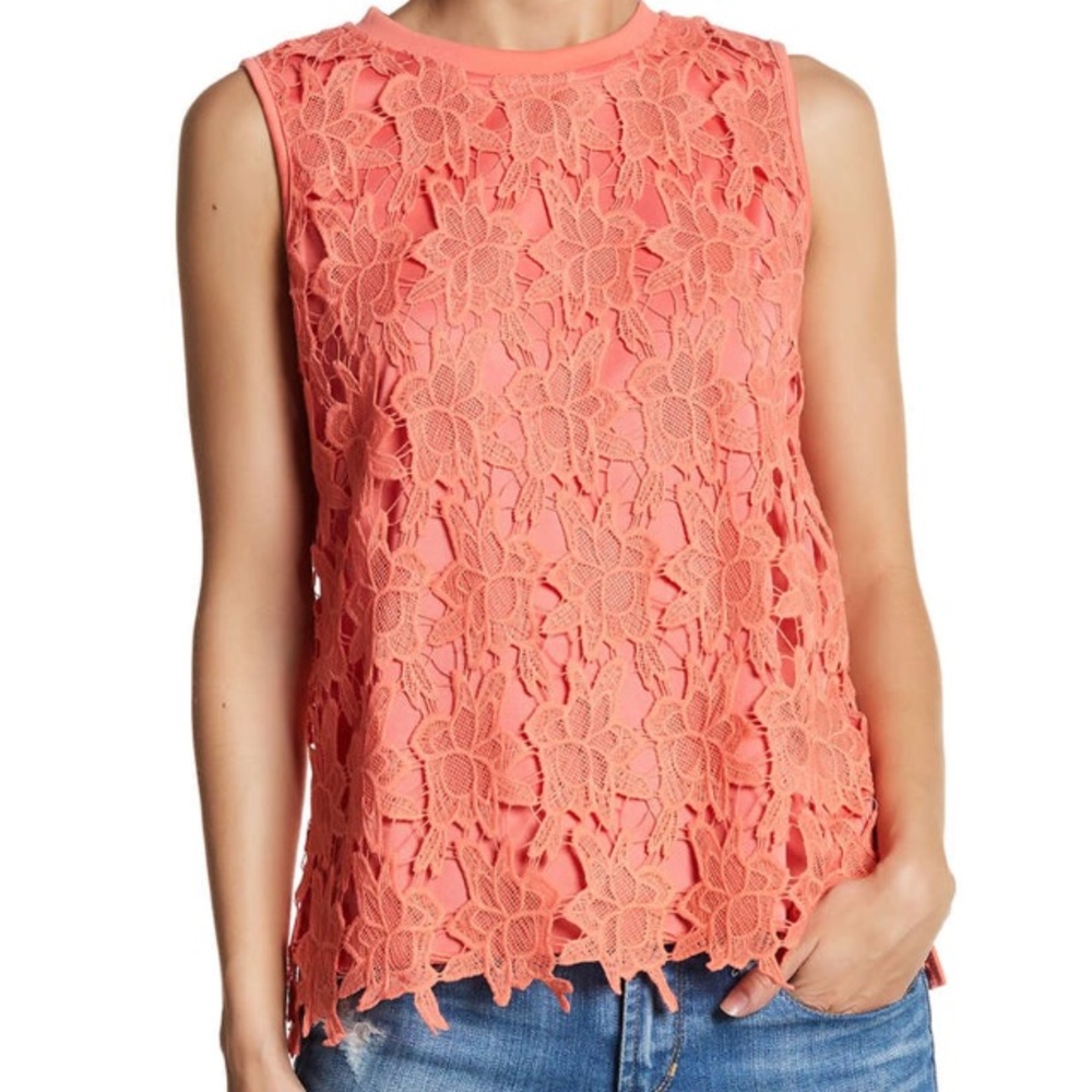 Mock neck crochet floral lace tank