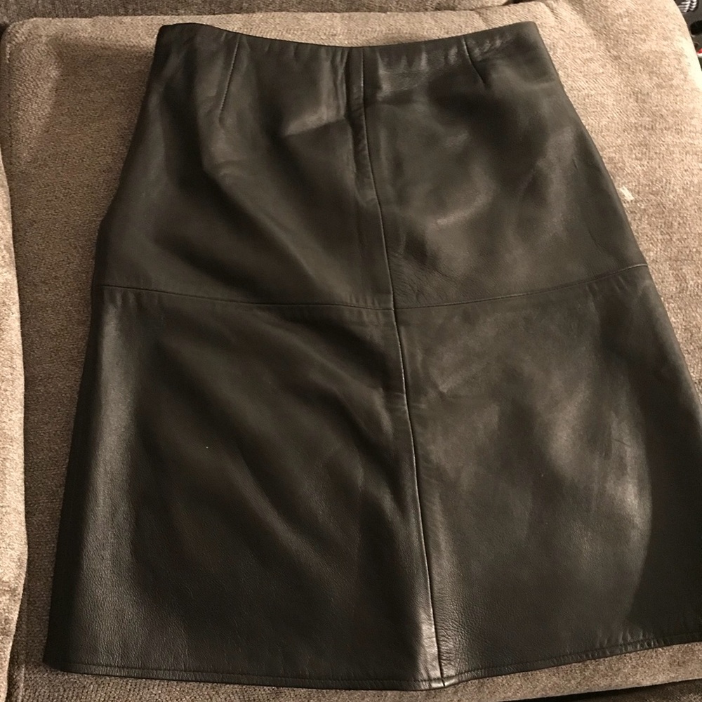 Barney’s CO-OP knee length black leather skirt