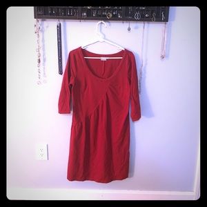 Red shift dress with asymmetric front