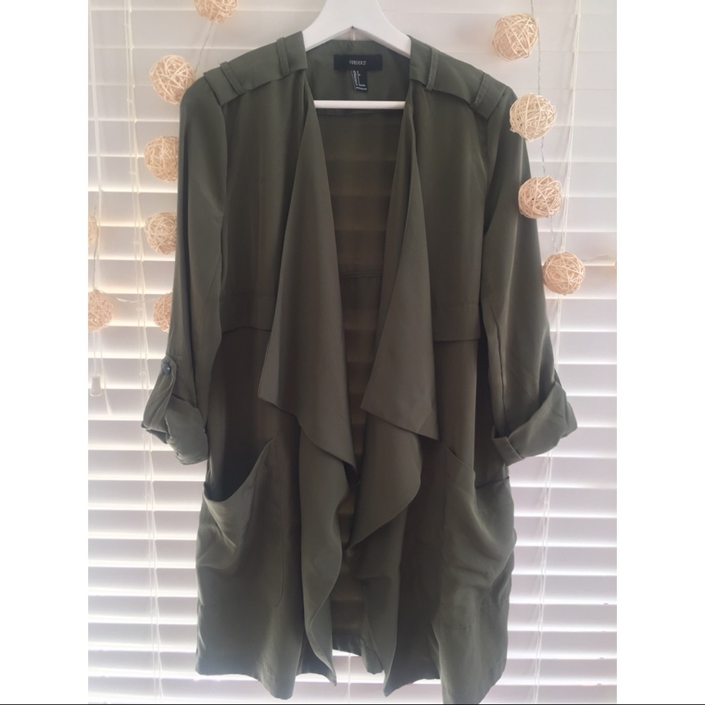 Olive Green Open Front Jacket - Picture 3 of 3