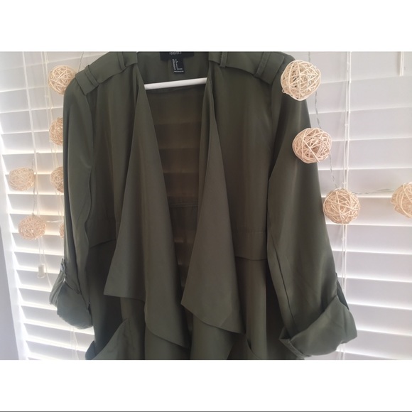 Olive Green Open Front Jacket - Picture 2 of 3