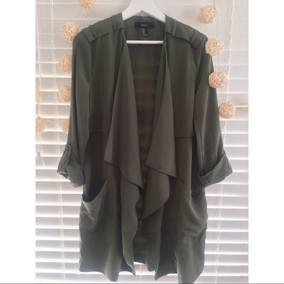 Olive Green Open Front Jacket - Picture 3 of 3
