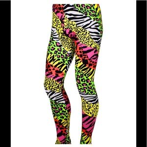 Men's 80s Heavy Metal Neon Animal Print Pants XL