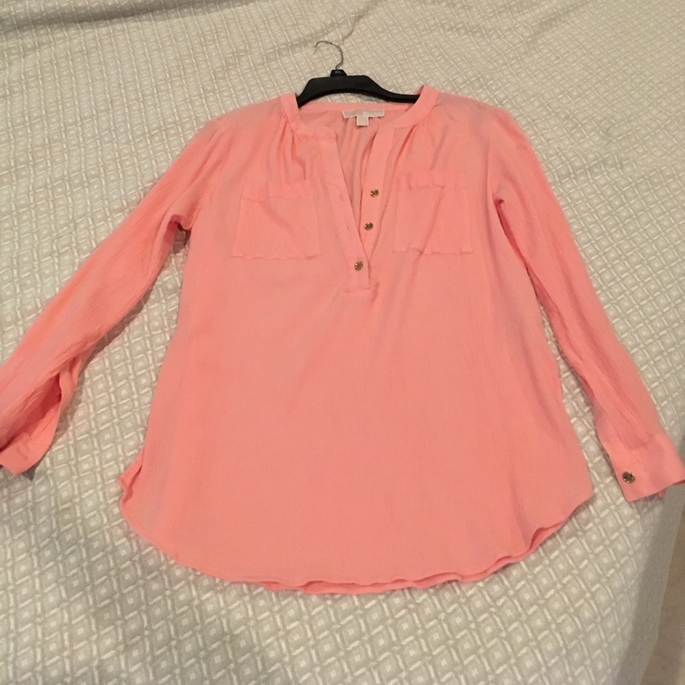 Micheal Kors button up light shirt. Peachy color